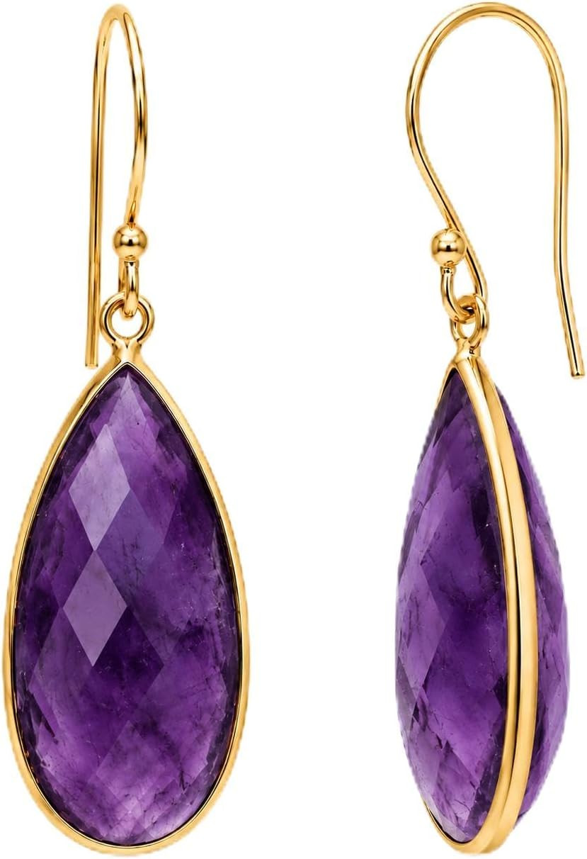 Gempires Faceted Gemstone Long Drop Dangle Earrings for Women, Statement | Amazon (US)