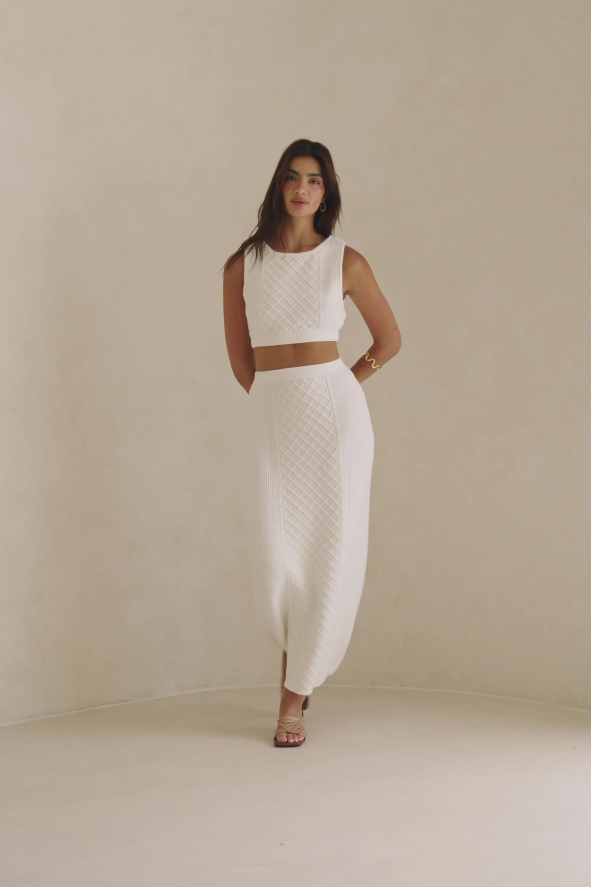 White Cable Knit Maxi Lotus Skirt | Sabo Skirt AU