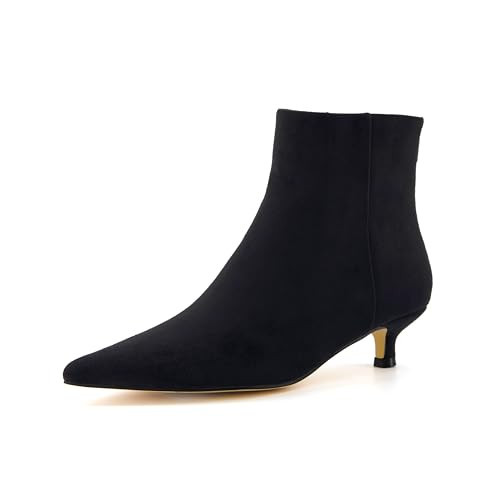 CUSHIONAIRE Women's Barbi Pointed Toe Kitten Heel Bootie – Soft Vegan Leather, and Back Zipper, kitten heel boots for women, BLACK 6.5W | Amazon (US)