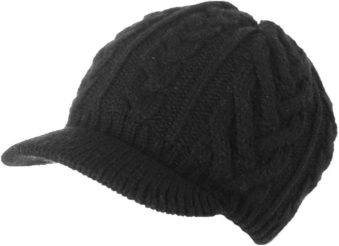 Jeff & Aimy Women's 100% Wool Knit Visor Beanie Newsboy Cap Cold Weather Warm Winter Hat | Amazon (US)