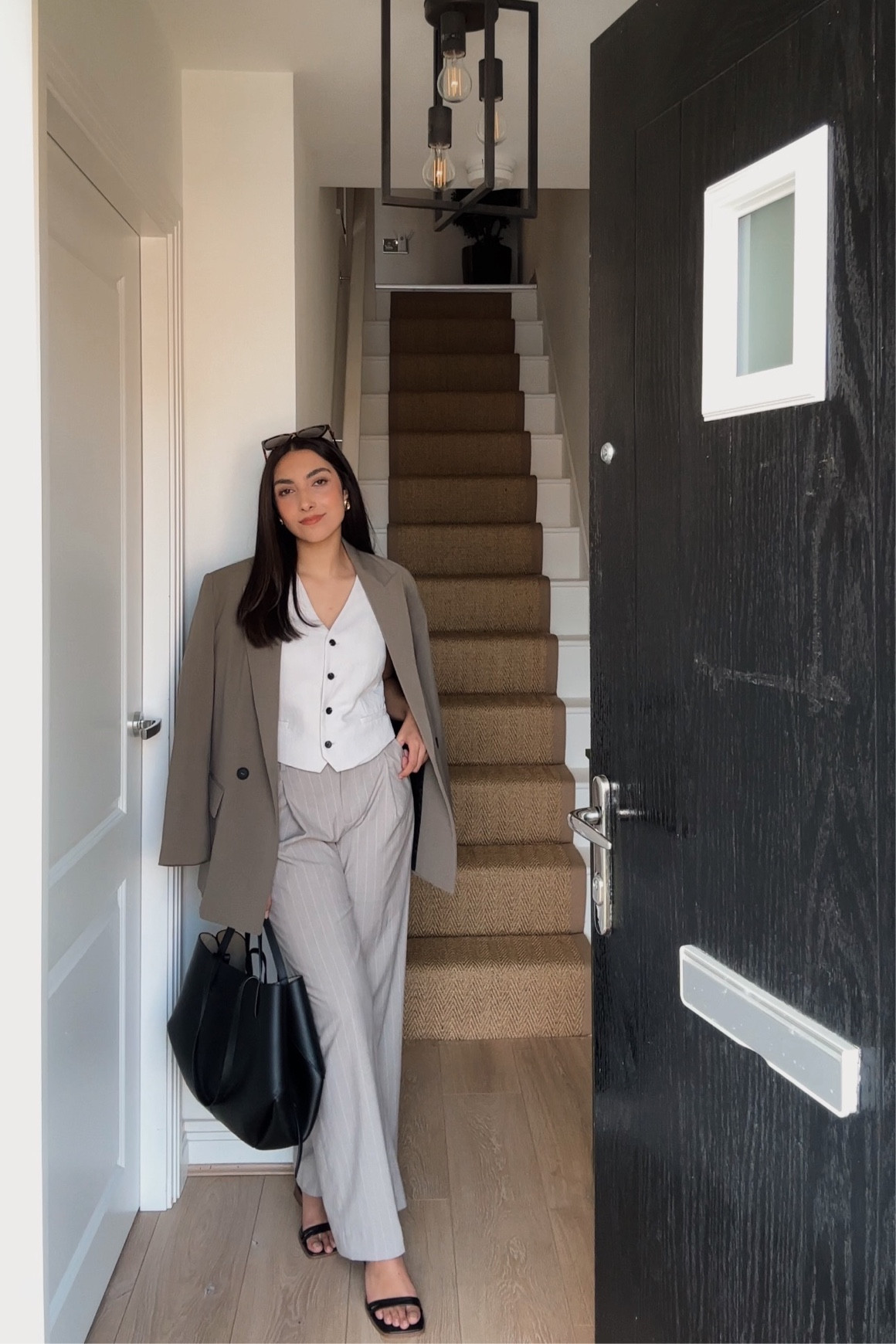 Casual summer outfit, brunch outfit, summer office outfit, summer workwear, polene cyme, striped trousers, linen waistcoat, khaki blazer, summer sandals, block heel sandals, black sandals, mango, h&m 

#LTKSeasonal #LTKeurope #LTKstyletip