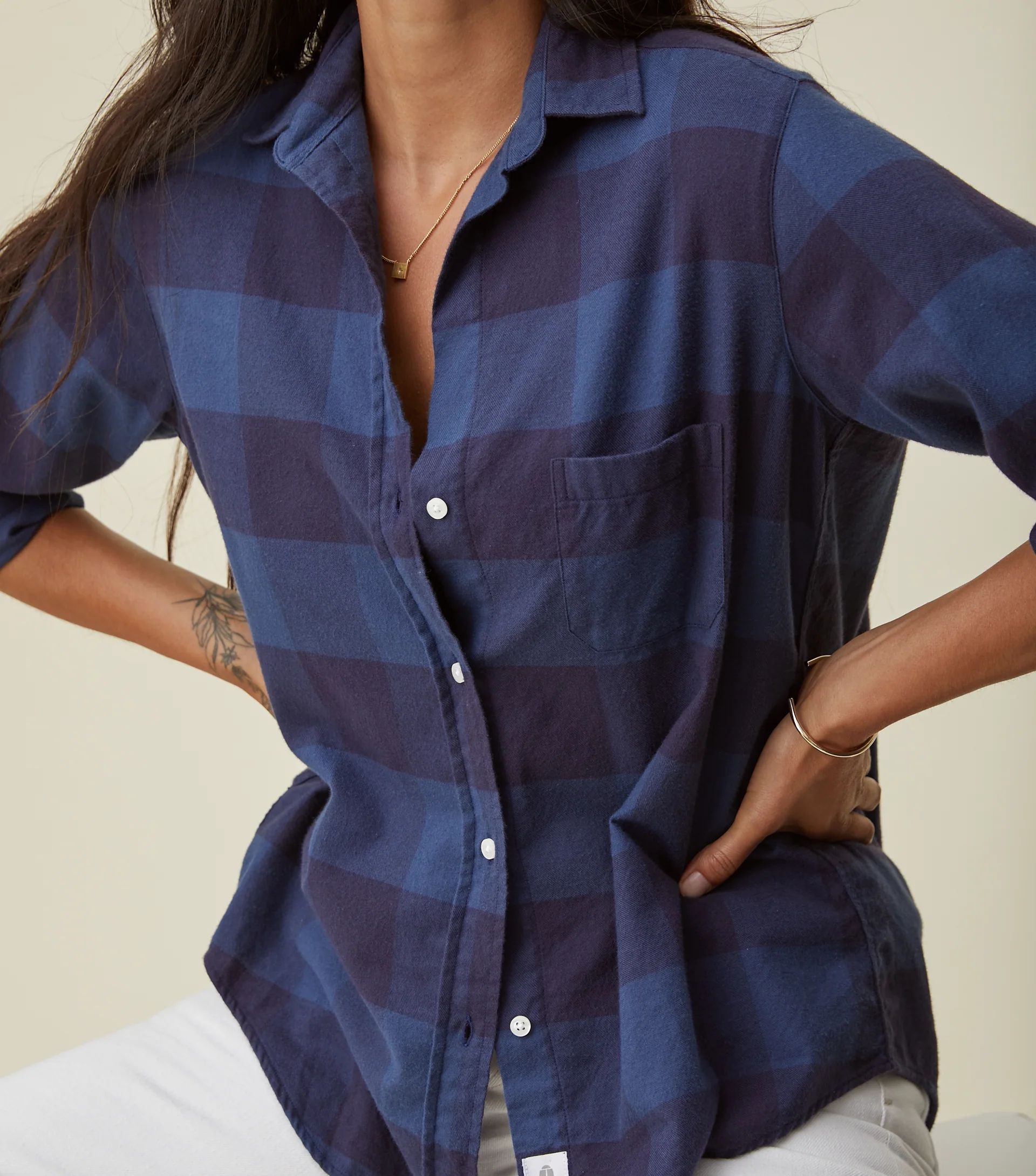 The Hero Navy and Slate Check, Feathered Flannel | Grayson