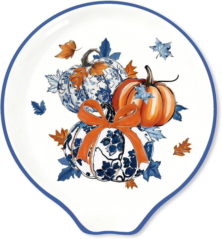 JarThenaAMCS 4.7inch Fall Spoon Rest Blue Orange Chinoiserie Pumpkin Maple Leaf Small Coffee Spoo... | Amazon (US)
