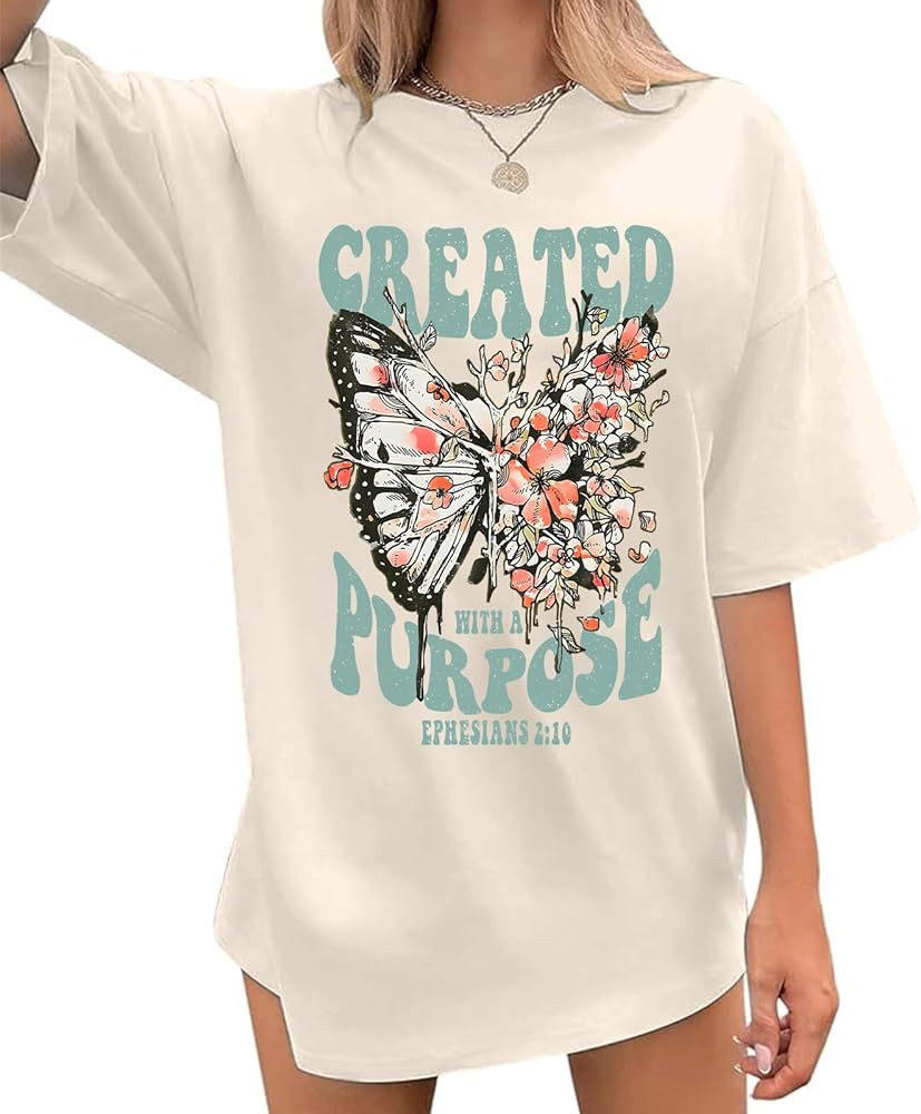 Christian Shirts for Women Jesus Tshirt Faith Religious Bible Verse T Shirt Oversized Boho Butter... | Amazon (US)