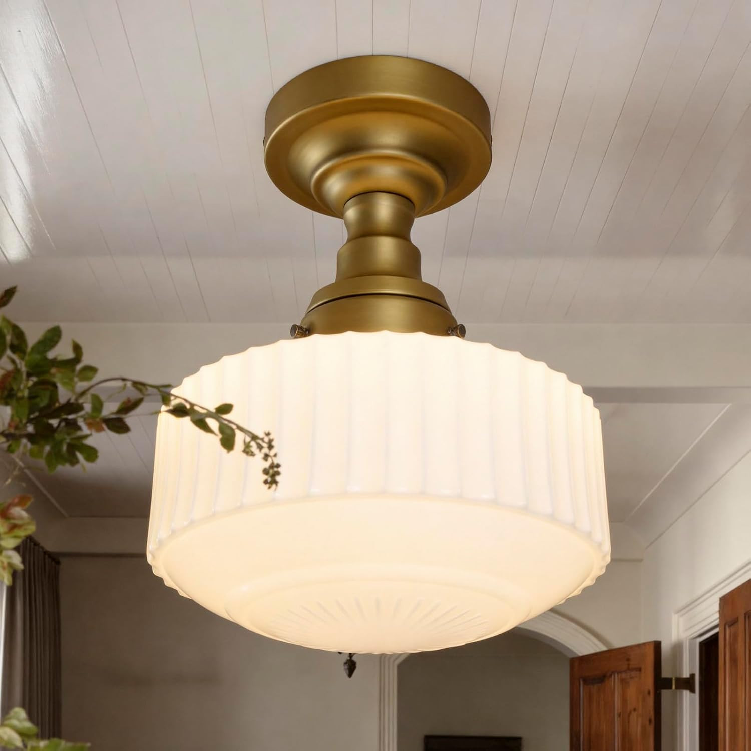 Brass Gold Semi Flush Mount Ceiling Light,for Hallway Kitchen | Amazon (US)