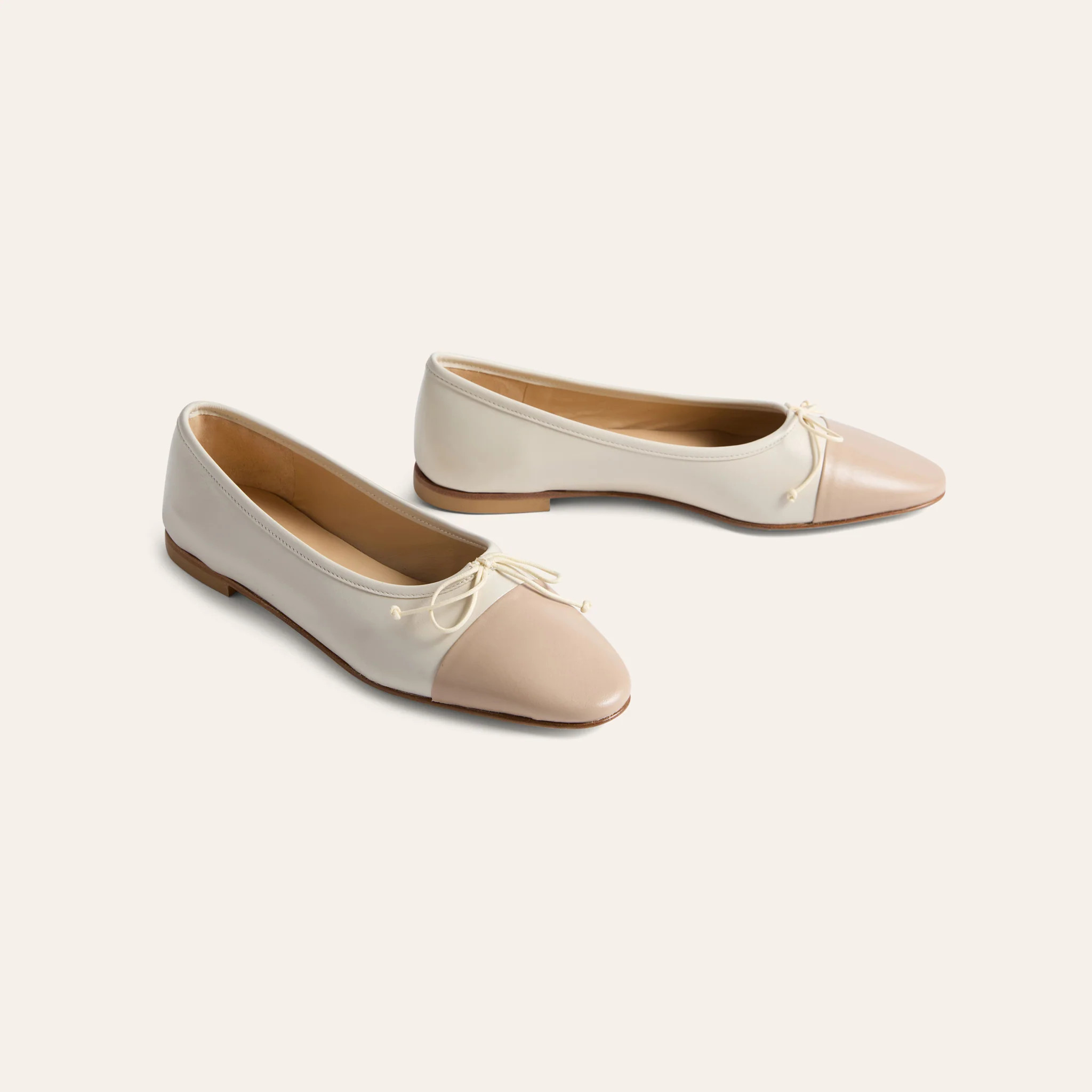 Como Italian Leather Ballet Flats in Ivory Beige | A. Soliani | A.Soliani