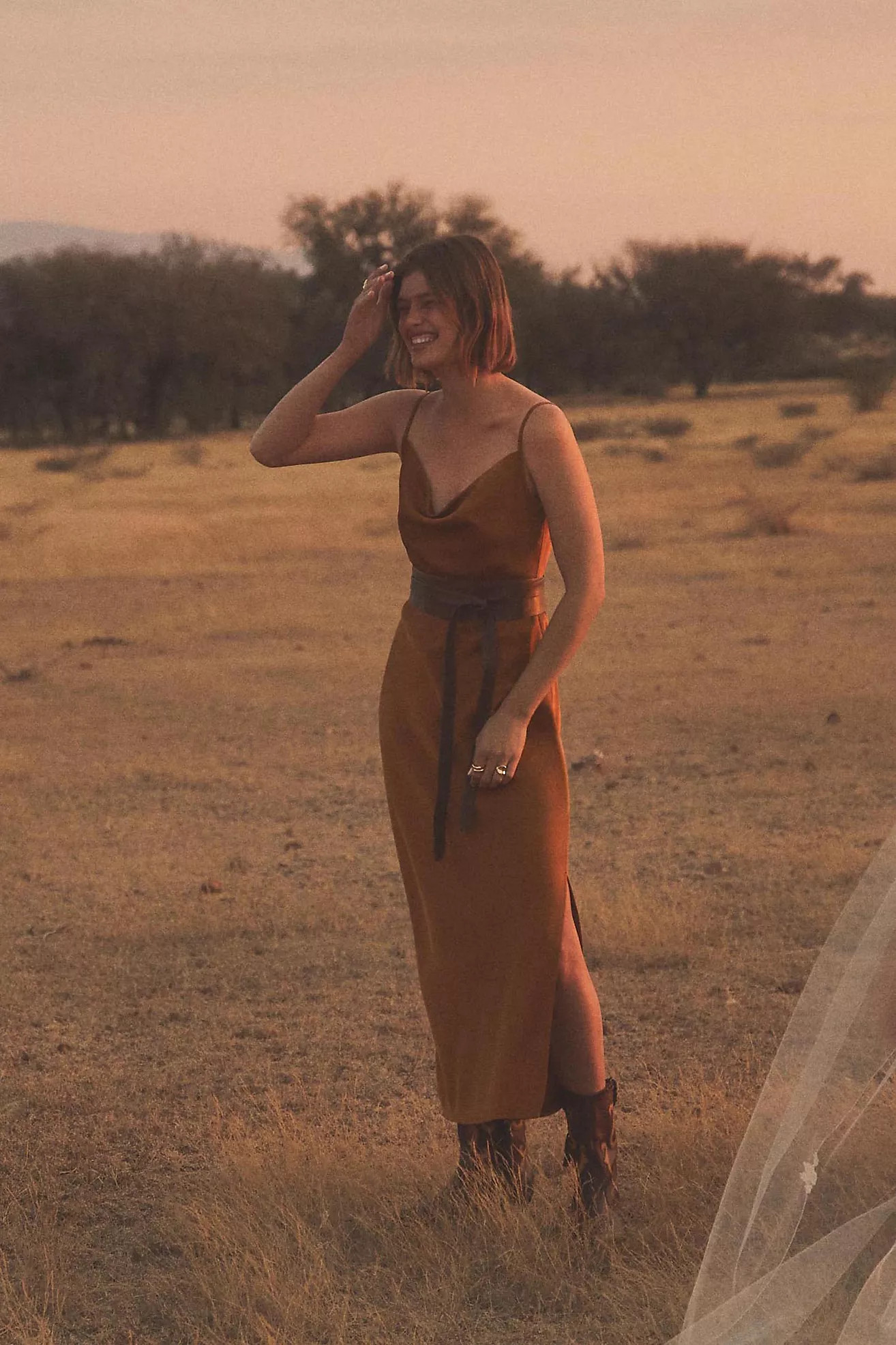 BHLDN Cali Satin Cowl-Neck Midi Slip Dress | Anthropologie (US)