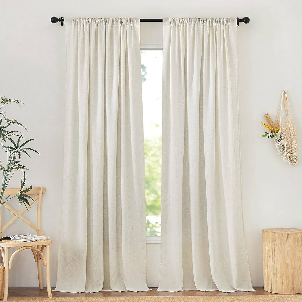 NICETOWN Natural Thick Linen Curtains 108 inches Long for Bedroom, Pinch Pleated/Rod Pocket/Back ... | Amazon (US)