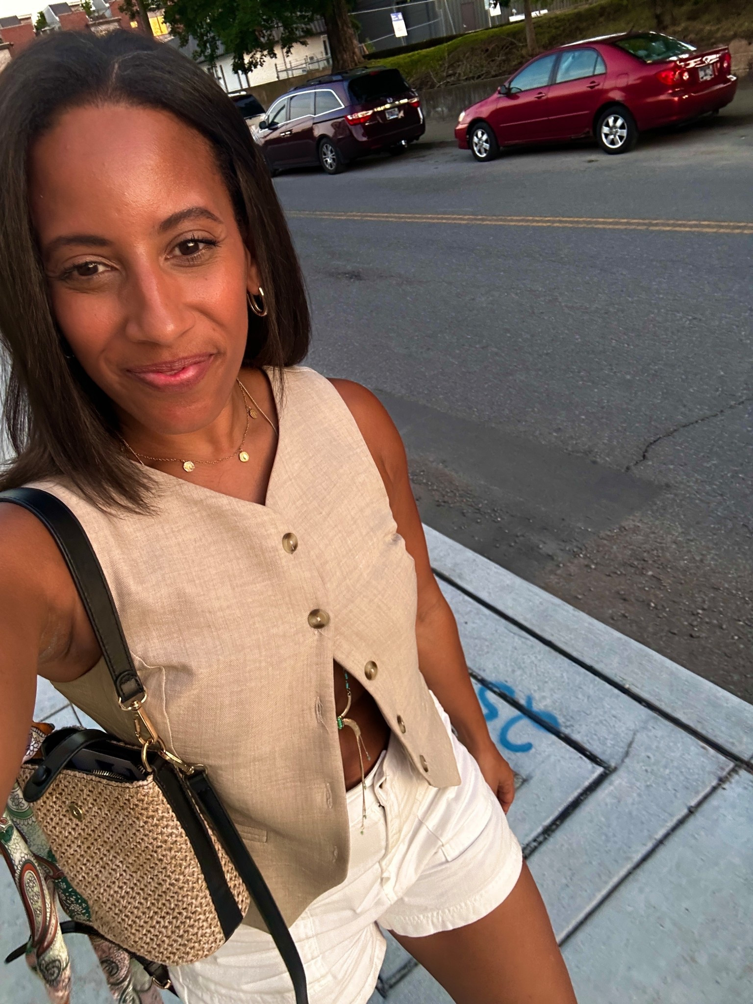 Summer outfit perfect for a summer Friday Happy Hour! 🥂

Tailored vest | white linen shorts | summer | date night | girls night



#LTKFindsUnder100 #LTKStyleTip