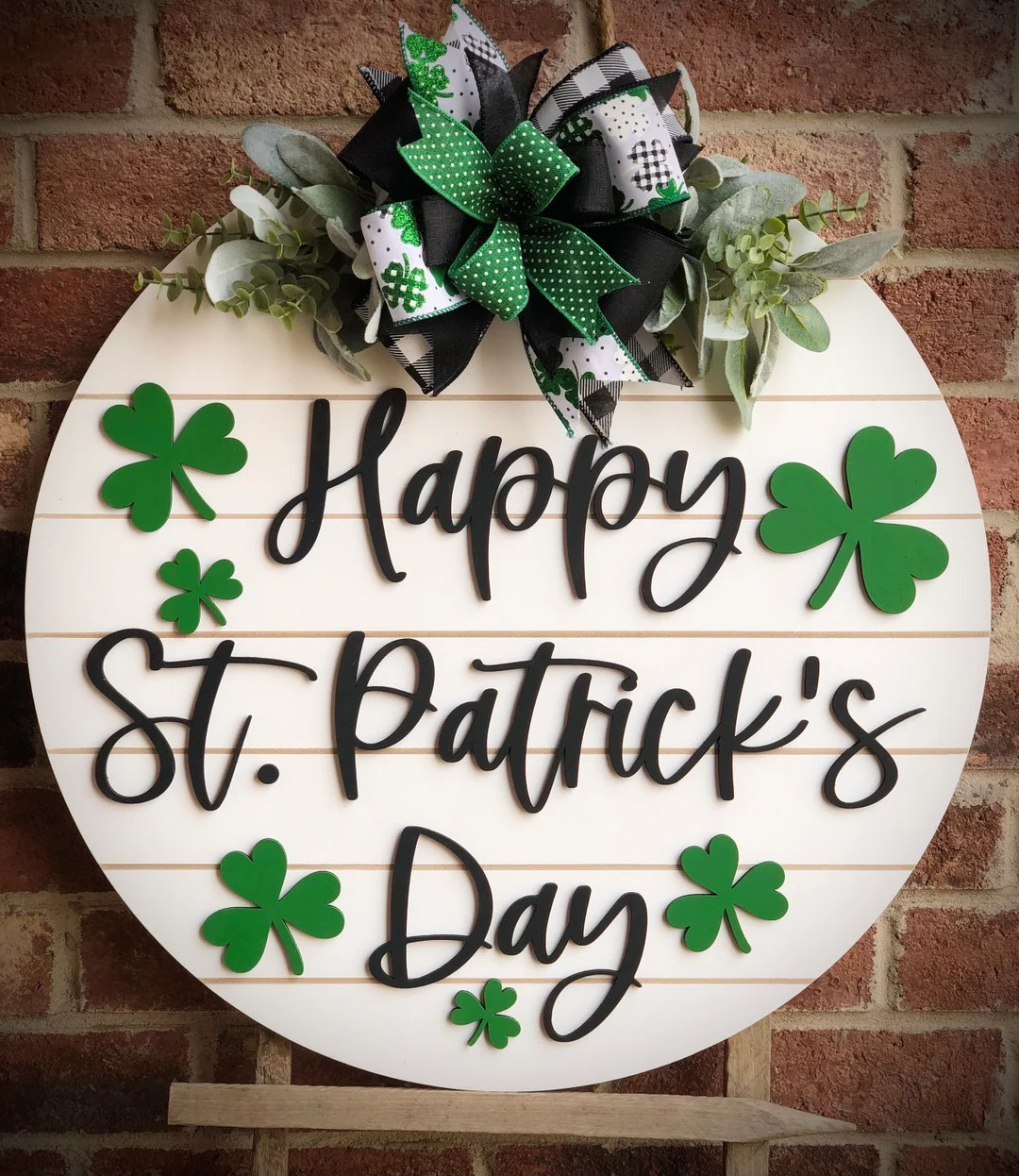 Front Door Decor, Happy St. Patrick’s Day Door Hanger, Clover Wreath Front Door Sign, Farmhouse... | Etsy (US)