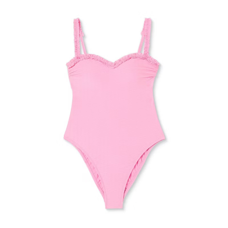 Women's Textured Sweetheart Neck One Piece Swimsuit - Stoney Clover Lane x Target Pink | Target