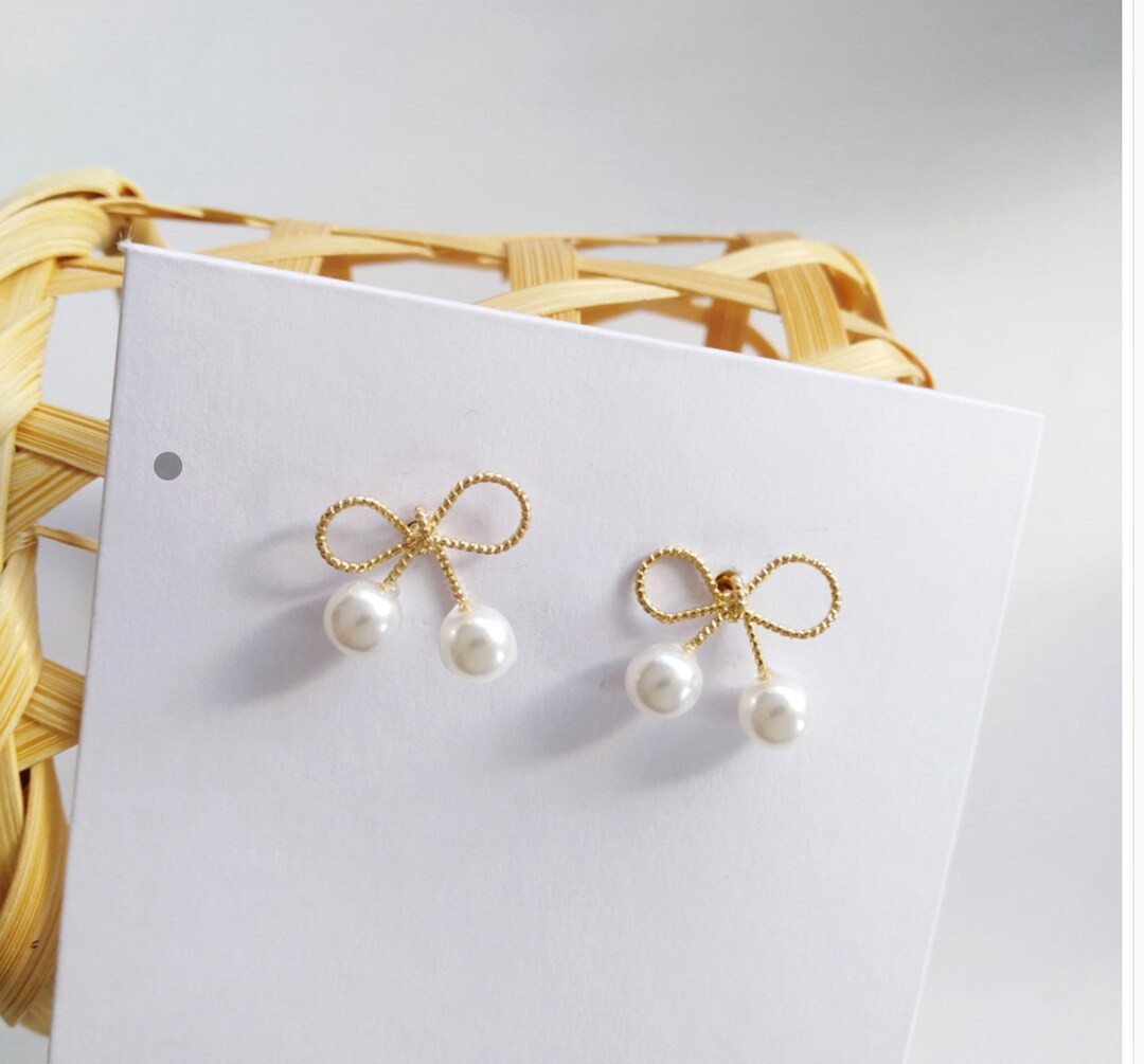 Korean S925 Silver Needle Sweet Bow Simple Stud Earrings Pearl - Etsy | Etsy (US)