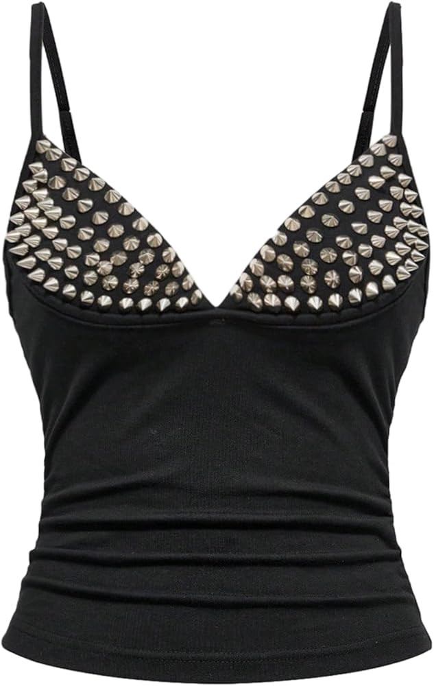 Verdusa Women's Y2k Studded Going Out Tops 2000s Deep V Neck Goth Camisole Top Club Outfits | Amazon (US)