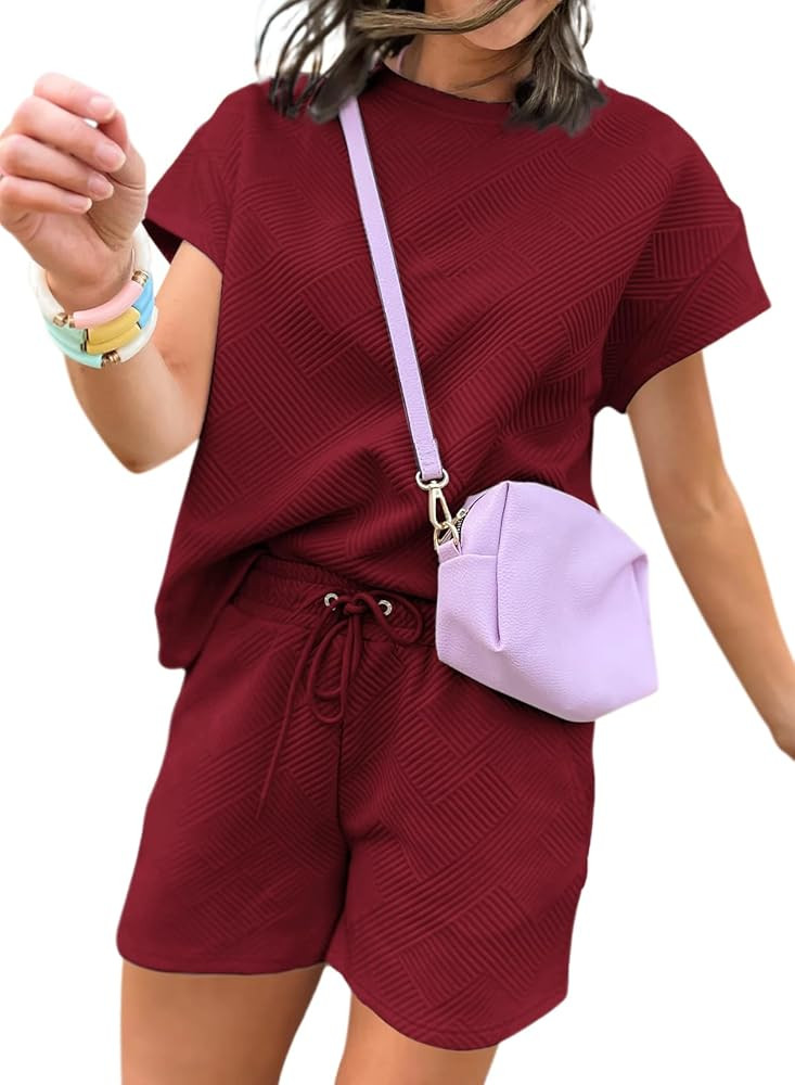Dokotoo Women's 2 Piece Outfits Sweatsuit Casual Short Sleeve Pullover Tops and Drawstring Shorts... | Amazon (US)