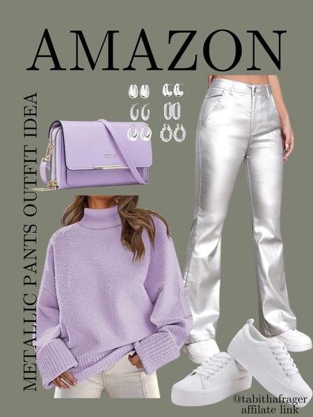 Metallic pants outfit idea. Lavender outfit idea. Metallic pants casual outfit. Amazon outfit idea  

#LTKfindsunder50 #LTKstyletip #LTKitbag