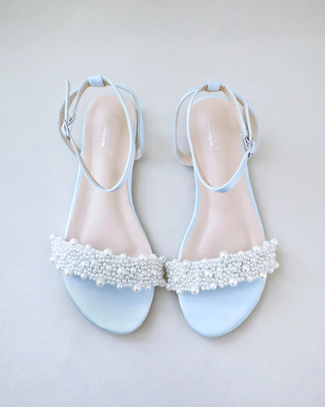 Light Blue Satin Flat Sandal With Perla Applique, Bridesmaid Shoes, Women Sandals, Kids Sandals, ... | Etsy (US)