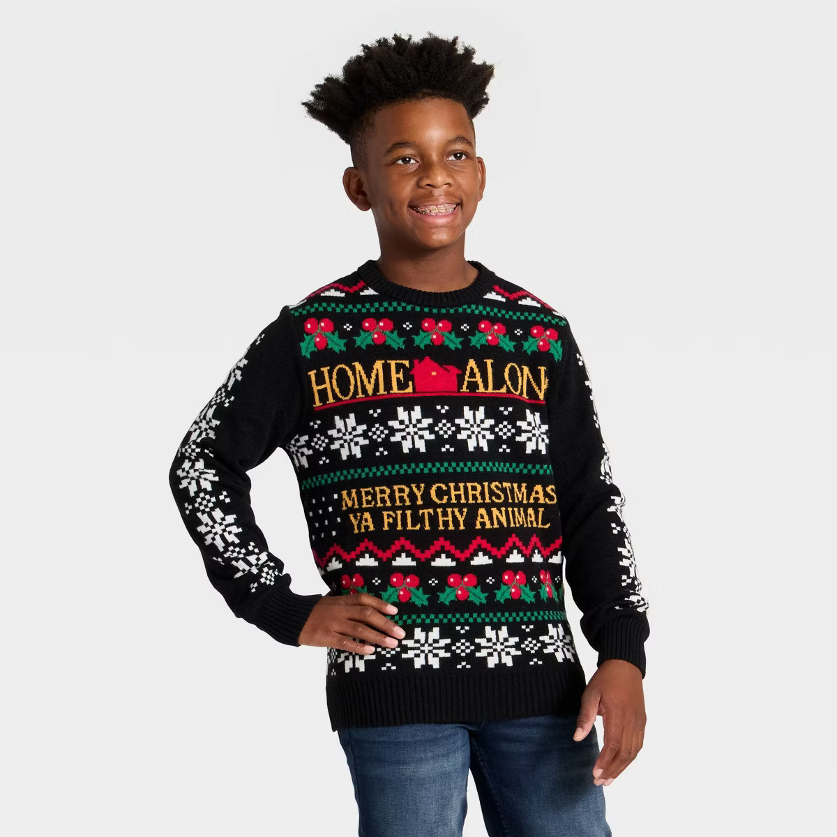 Boys' Home Alone Holiday Knit Sweater - Black M | Target