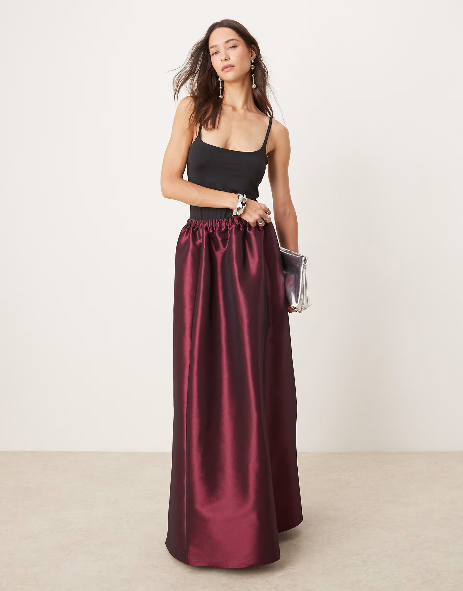 ASOS DESIGN maxi skirt in burgundy taffeta | ASOS (Global)