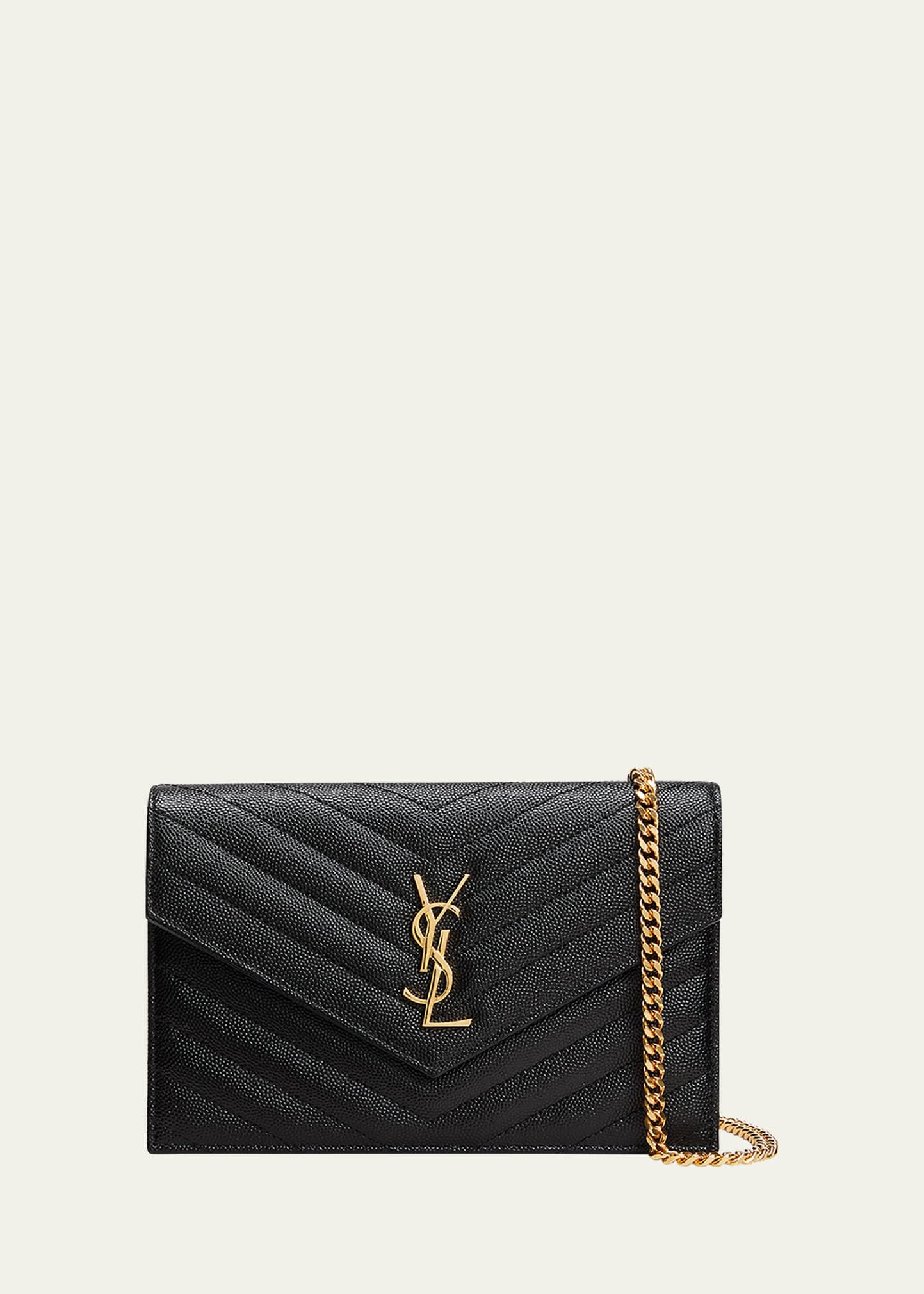 Saint Laurent YSL Monogram Small Wallet on Chain in Grained Leather | Bergdorf Goodman