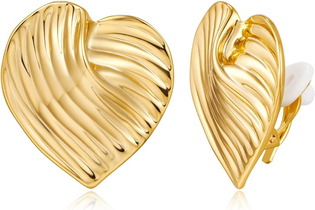 Gold Clip On Earrings For Women Gold Plated Heart And Teardrop Statement Earrings Clip Stud Earri... | Amazon (US)