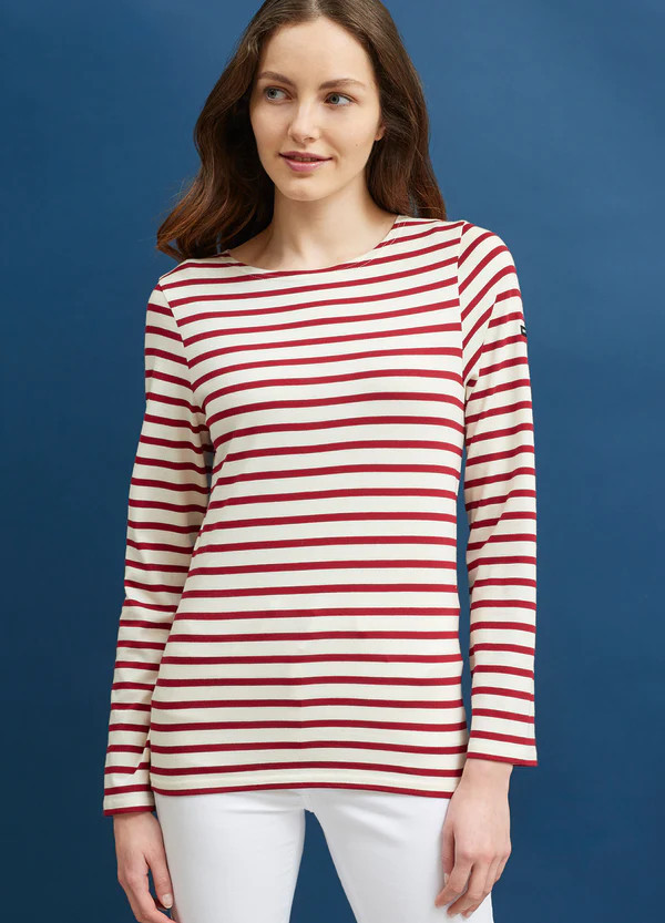 MINQUIERS MODERN - Authentic Breton Stripe Shirt | Soft Cotton | Men Fit (ECRU / MAROON) | Saint James