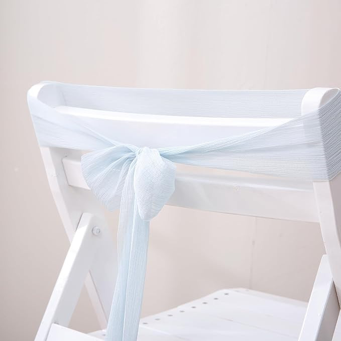 Light Blue Chiffon Ribbon 3 Inch Tulle Crinkle Fabric Silk Ribbons for Flower Bouquet Bridal Wedd... | Amazon (US)