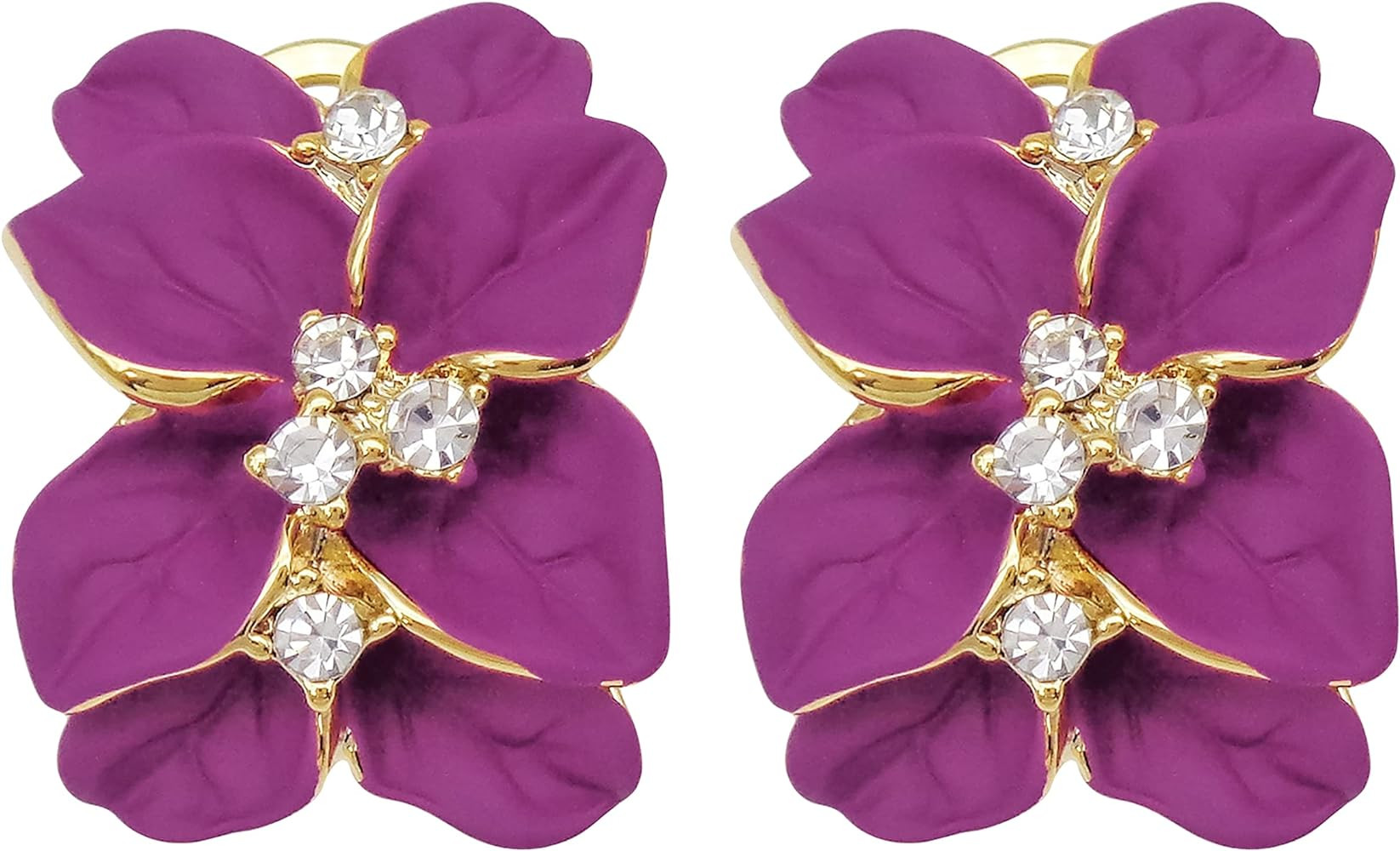 Navachi 18k Gold Plated White Crystal colorful Enamel Leaves Flower Omega Back Earrings | Amazon (US)