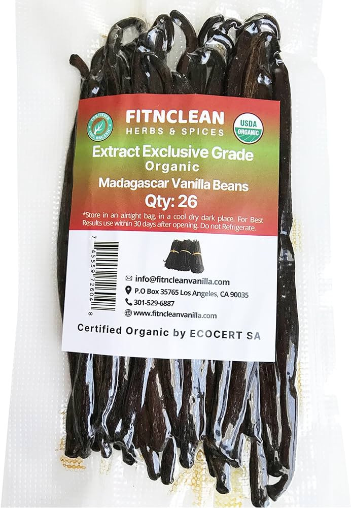26 Organic Madagascar Vanilla Beans Extract Exclusive Grade B| 4.5" - 5.5" by FITNCLEAN VANILLA| ... | Amazon (US)