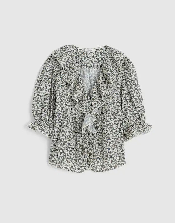Ruffled Pintuck Puff-Sleeve Top | Madewell