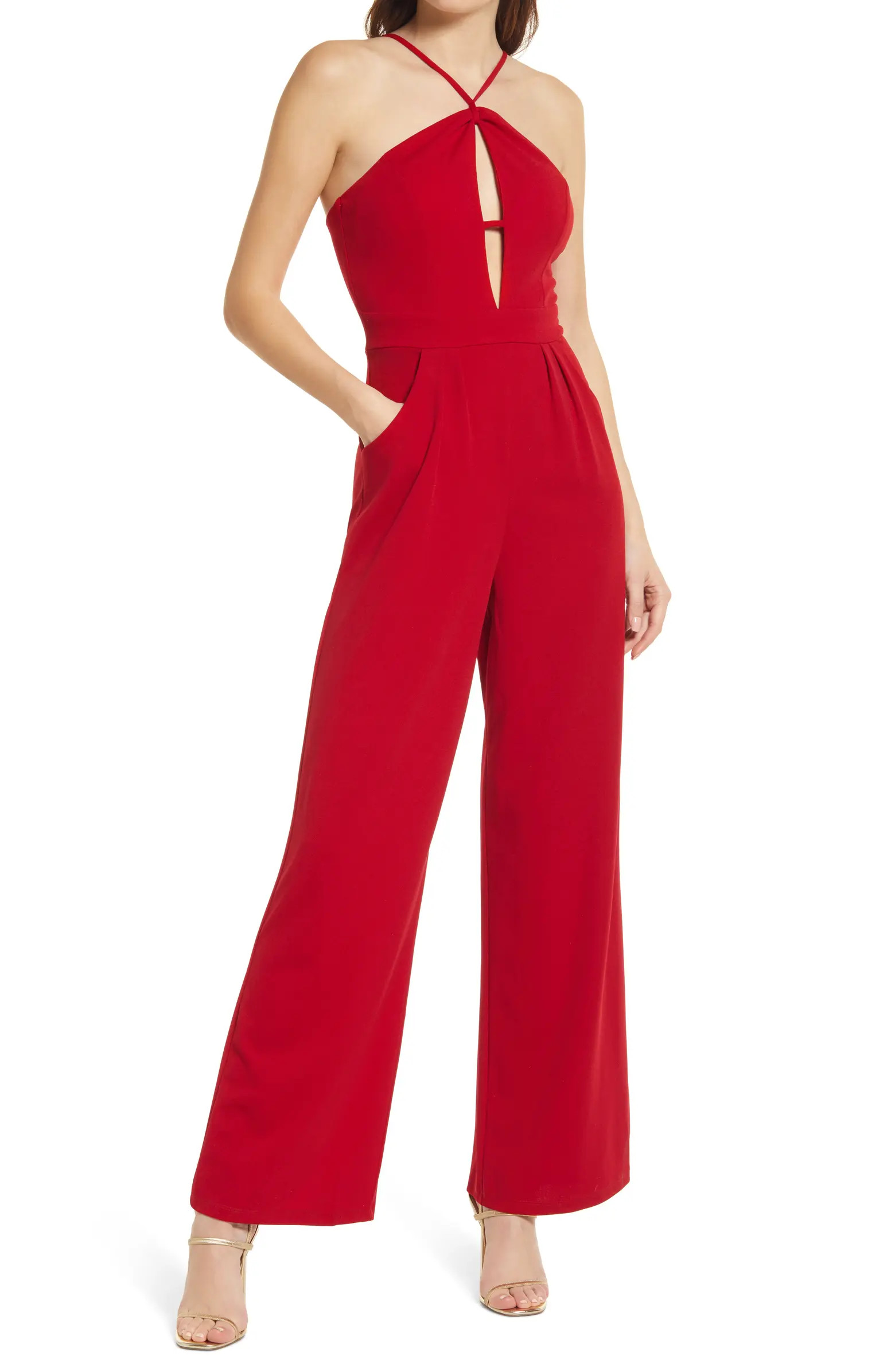 Love, Nickie Lew Halter Neck Open Front Jumpsuit | Nordstrom | Nordstrom