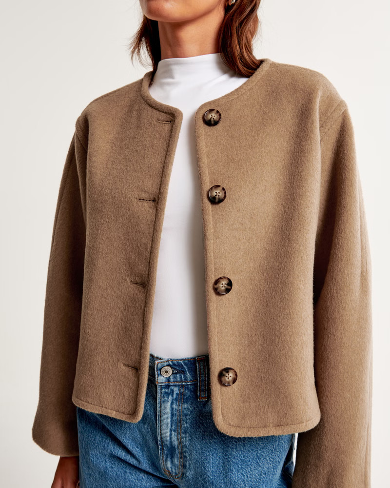 Removable Scarf Double-Cloth Wool-Blend Jacket | Abercrombie & Fitch (US)