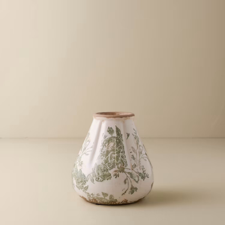 Fluted Green and White Distressed Vase | Magnolia