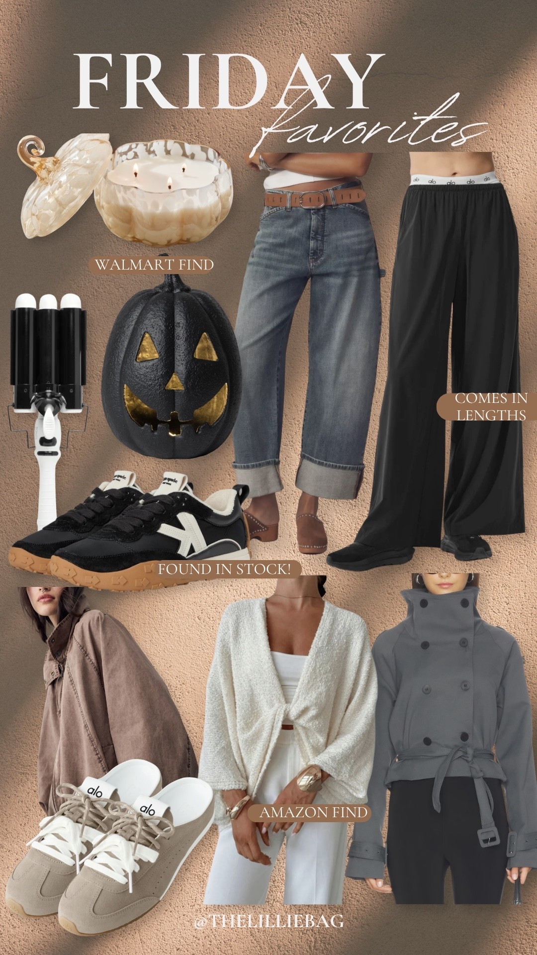 Friday Favorites, but make it fall 🍂
So many good finds in this one — found-in-stock sneakers, a candle + Halloween decor moment, easy everyday denim, comfy pants that come in lengths, and a few cozy layers I know will be on repeat. Loving this mix of casual, chic, and practical favorites lately.

Friday favorites, fall fashion, fall outfits, women’s denim, wide leg pants, sneakers, Alo sneakers, Amazon finds, Walmart finds, Halloween decor, fall candles, cozy layers, transitional style, casual chic, women’s fall wardrobe

#LTKootd #LTKSeasonal