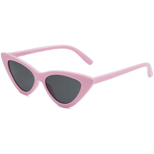 SOJOS Retro Vintage Narrow Cat Eye Sunglasses for Women Clout Goggles Plastic Frame SJ2044 (C21 Pink Frame/Grey Lens) | Amazon (US)