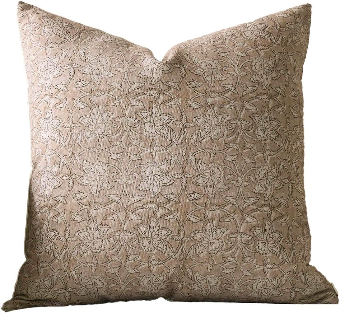 DOMVITUS Floral Pillow Covers 20x20 Throw Pillow Covers Block Print Vintage Decorative Neutral Pi... | Amazon (US)