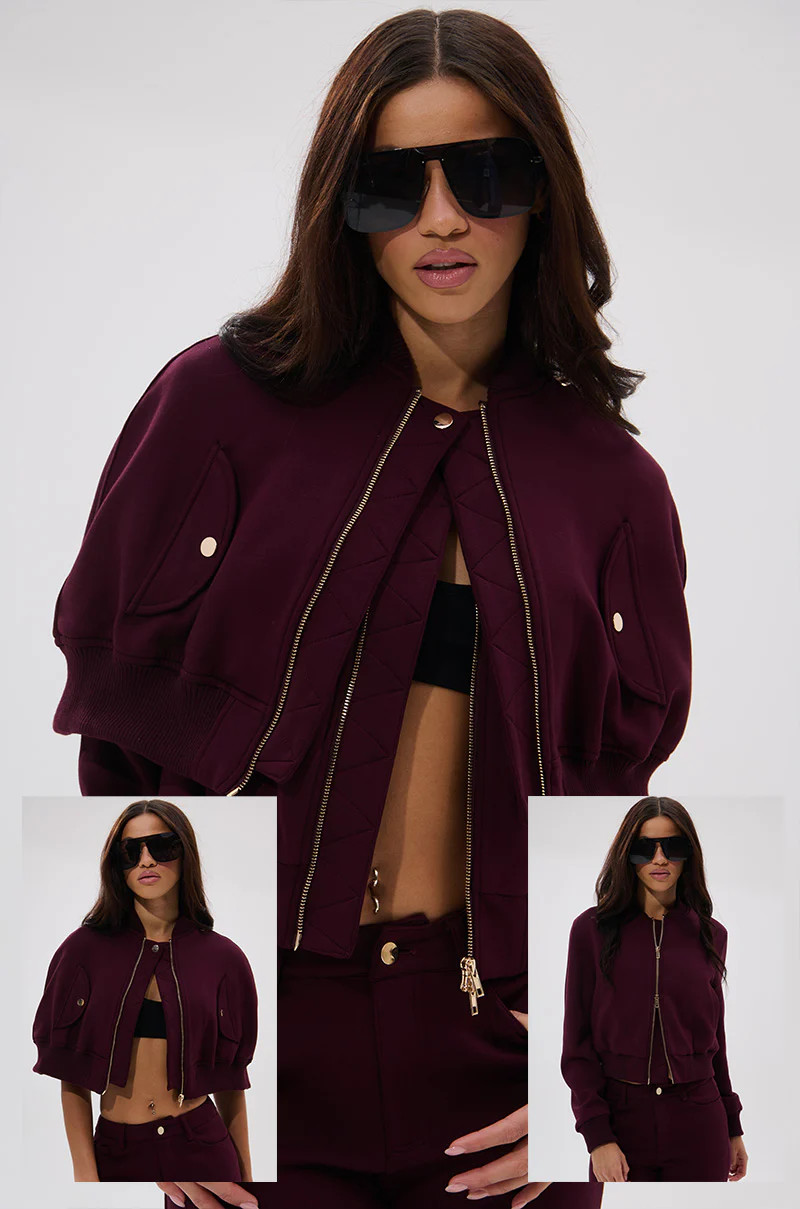 LYNX LAYERED BOMBER JACKET IN BURGUNDY | AKIRA