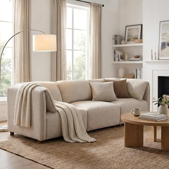 Merax 96" 3 Seater Boucle Modular Sectional Sofa, Soft Upholstery Corner Chair Sofa Couch with Pa... | Amazon (US)
