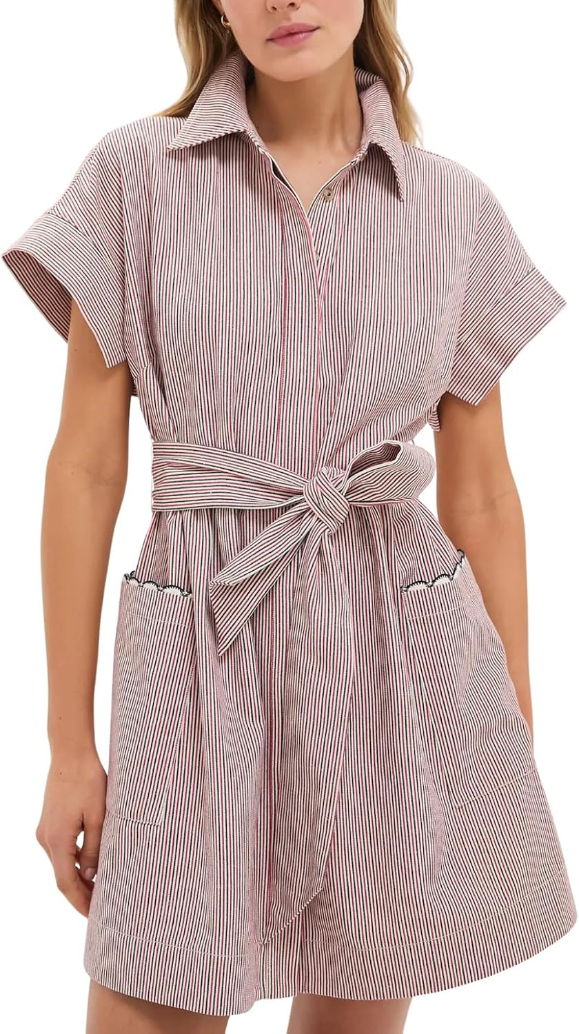 Women's Striped Mini Shirt Dress Button Down Short Sleeve Collared Dresses | Amazon (US)
