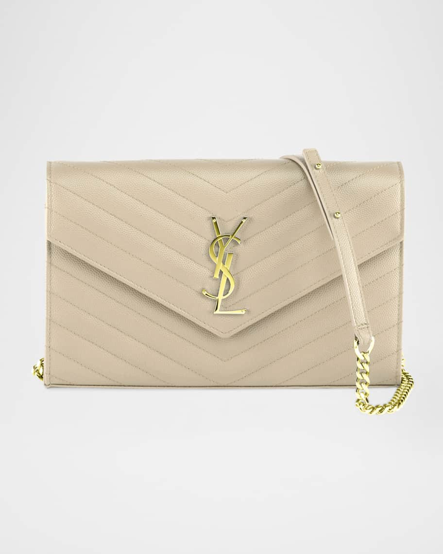 Saint Laurent Monogramme Large Grain de Poudre Wallet on Chain | Neiman Marcus