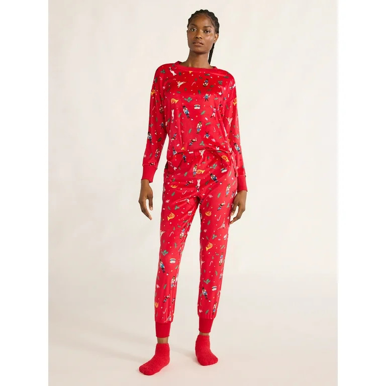 Joyspun Women's Stretch Velour Pajama Set with Socks, 3-Piece, Sizes XS-3X | Walmart (US)