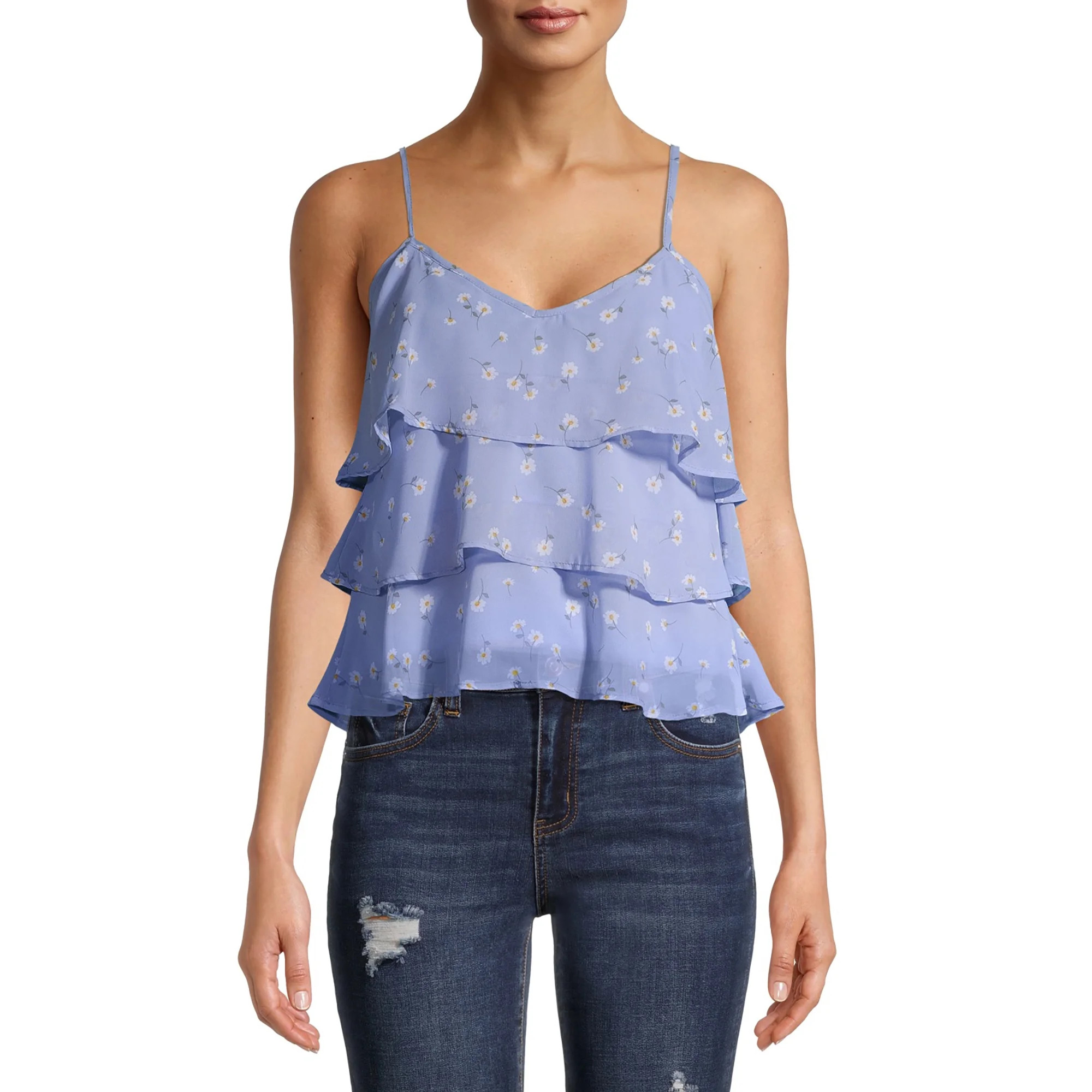 Derek Heart Women's Juniors Ruffled Tank with Adjustable Straps | Walmart (US)