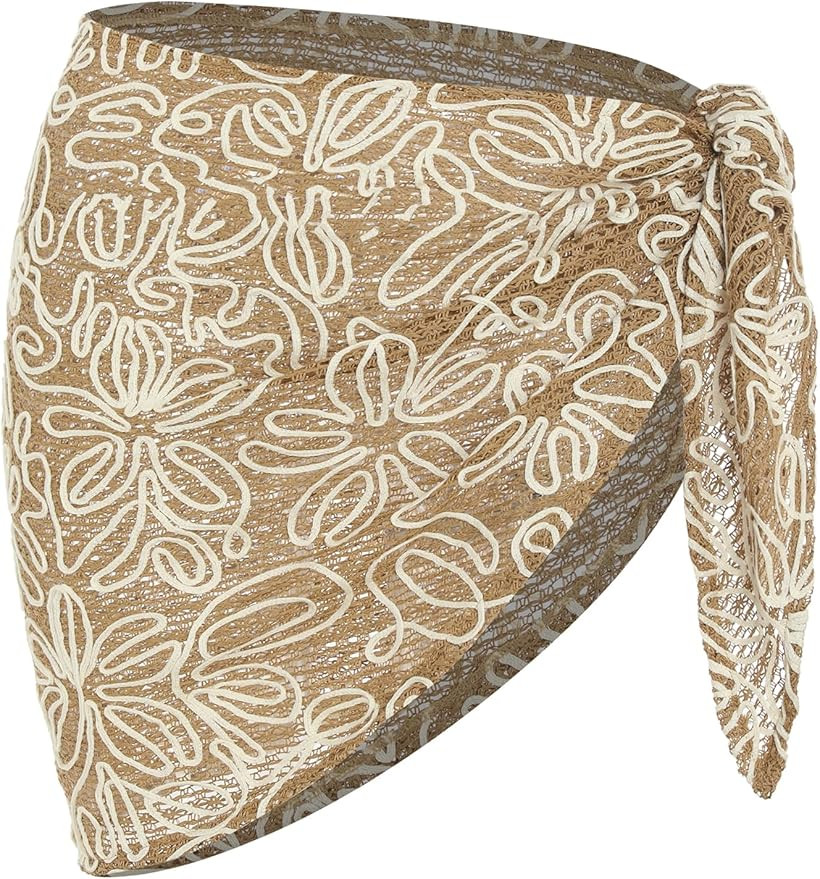 ZAFUL Women's Sarong Coverups Solid Textured Mesh Scalloped Hem Triangle Cover-Up Dress | Amazon (US)