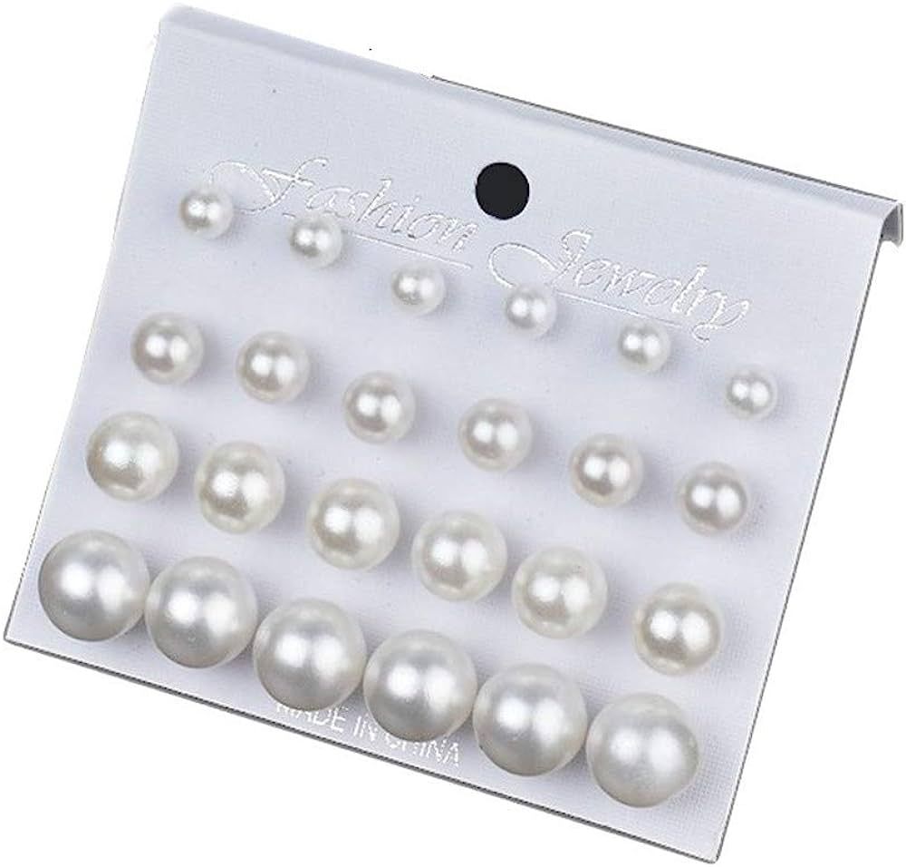Pearl Earrings Studs for Women Girls, White Pearl CZ Earrings Bridal Simulated Pearl Rhinestone P... | Amazon (US)