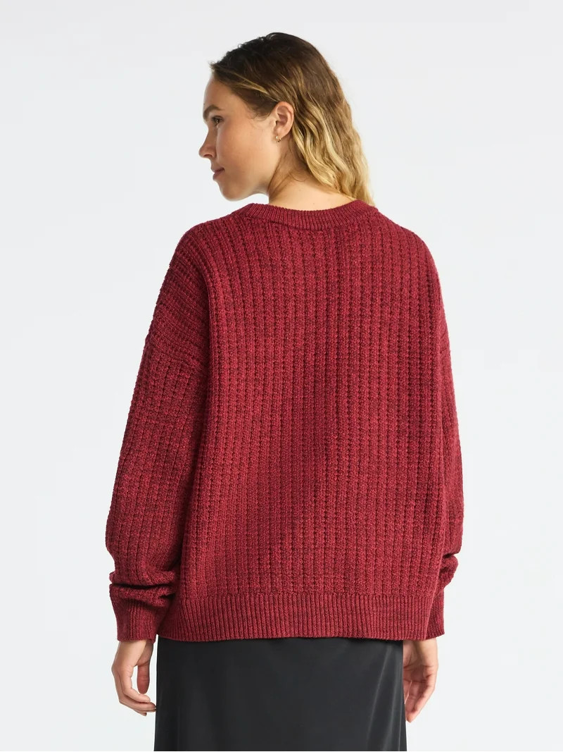 Time and Tru Women's Crewneck Texture Stitch Pullover Sweater, Sizes XS-3XL | Walmart (US)