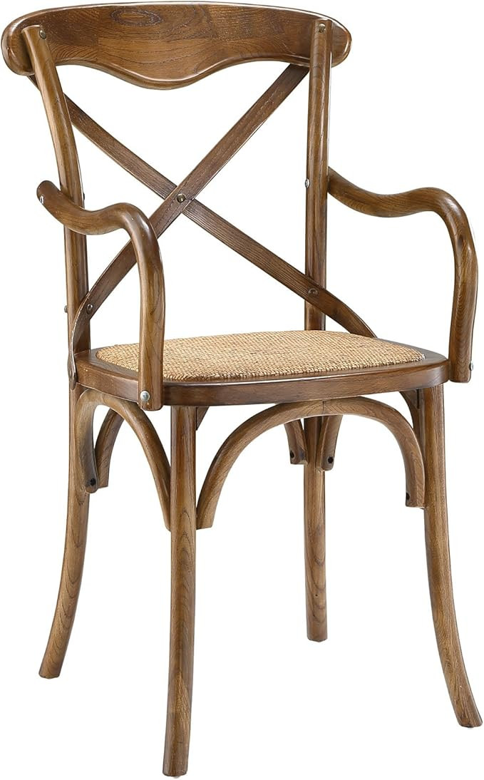 Modway Gear Rustic Modern Farmhouse Elm Wood Rattan Dining Armchair in Walnut | Amazon (US)