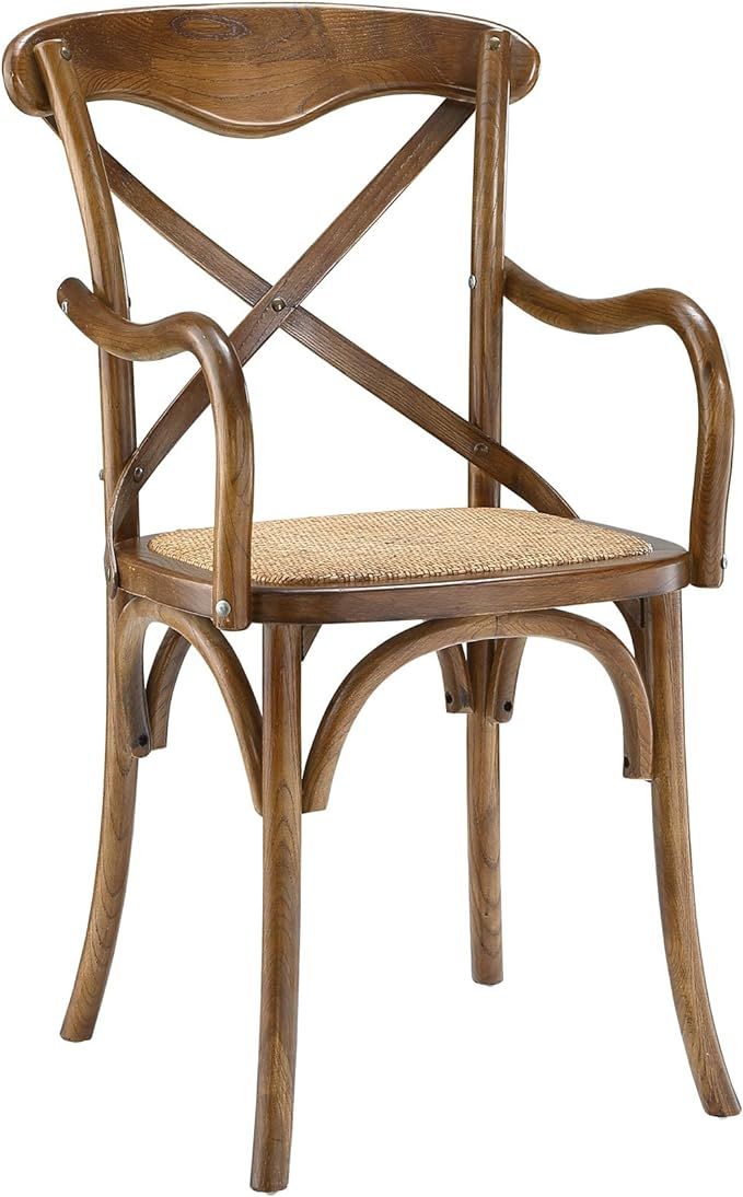 Modway Gear Rustic Modern Farmhouse Elm Wood Rattan Dining Armchair in Walnut | Amazon (US)