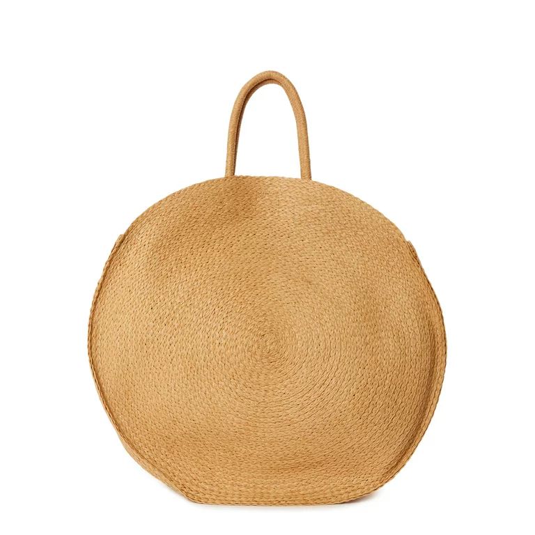 Time and Tru Women’s Circle Straw Tote Bag Oversized Natural | Walmart (US)