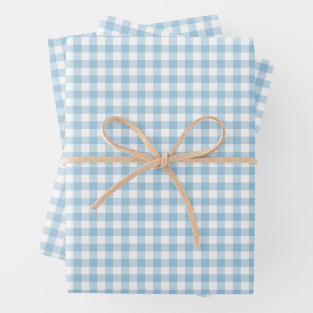 Fresh Light Blue Gingham Check Pattern Wrapping Paper Sheets | Zazzle | Zazzle