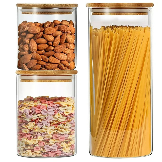 YMMIND Glass Food Storage Jars Set of 3 with Bamboo Lid Airtight Glass Storage Canister, Cylindri... | Walmart (US)