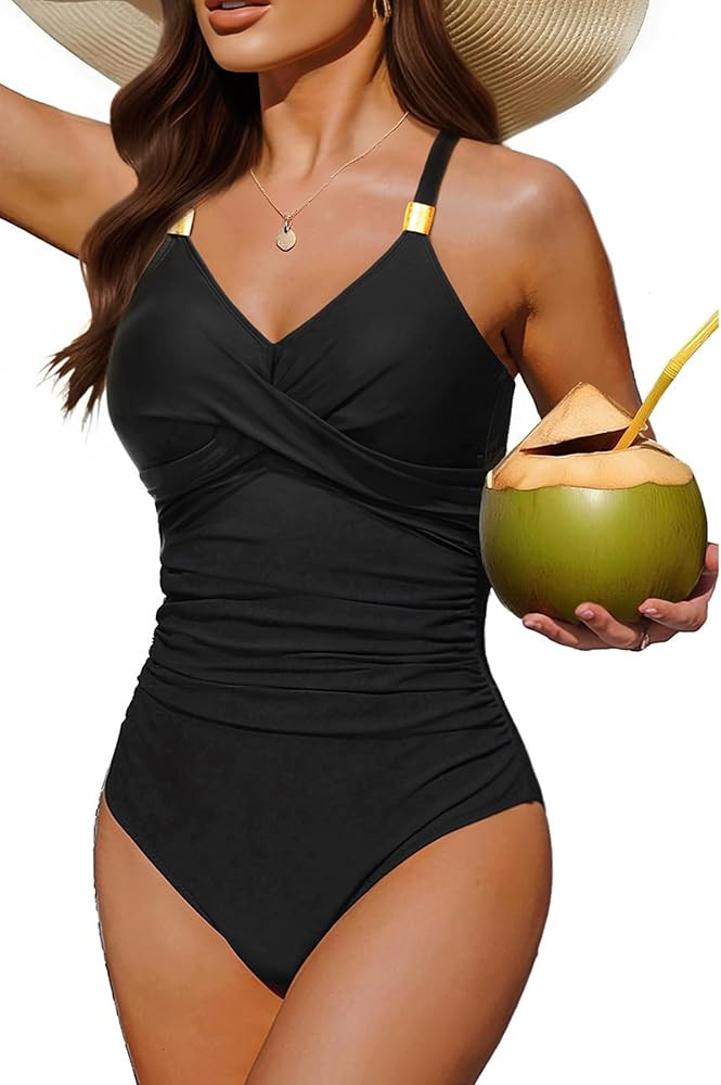 Tempt Me Womens One Piece Swimsuit - Tummy Control Bathing Suit V Neck Metal Twist Front 2025 Swi... | Amazon (US)